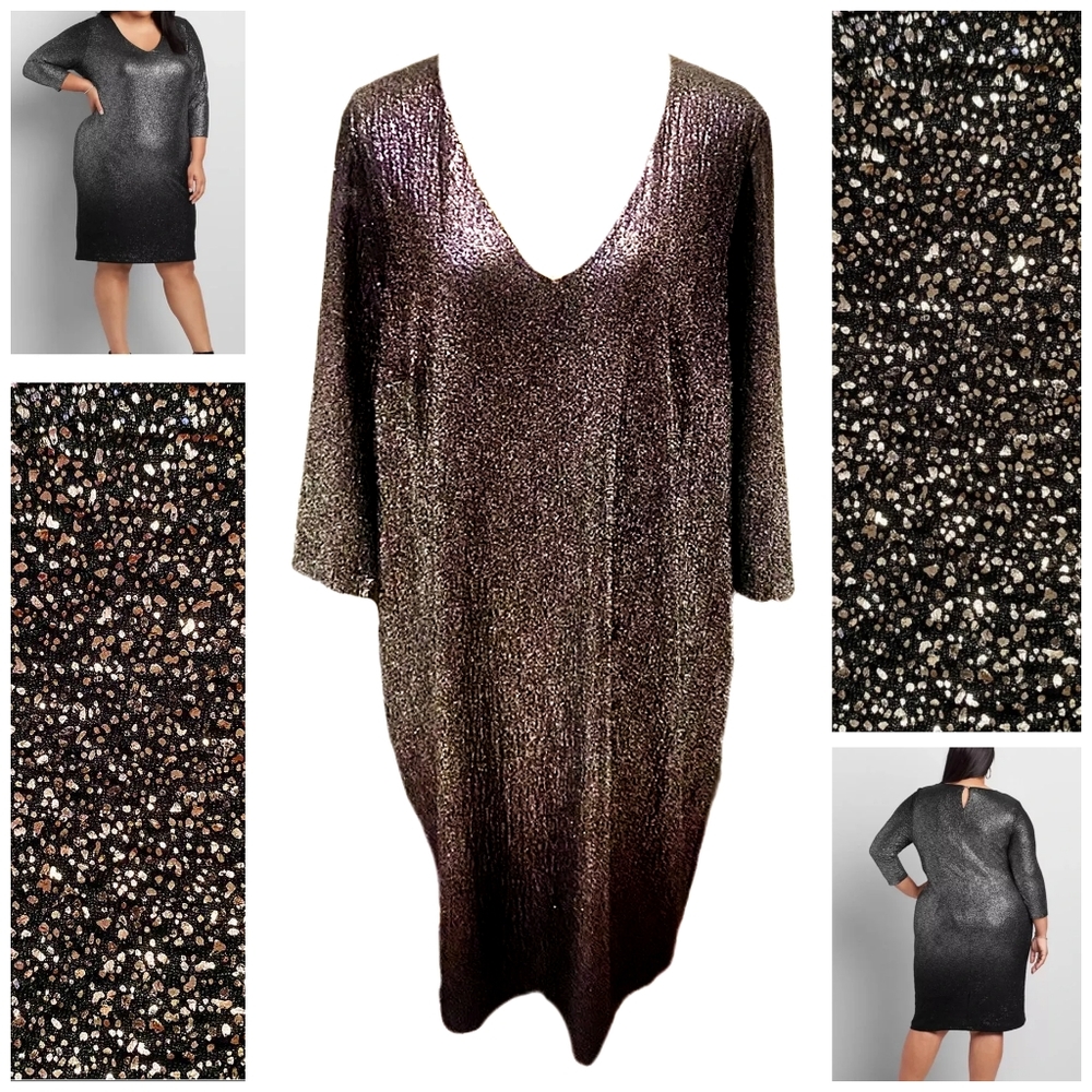 Purple Ombre Metallic Cocktail Dress V Neck 26/28 Lane Bryant New With T… - Picture 2 of 10